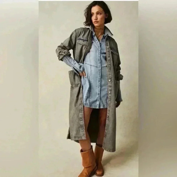 Free People Anna Lou Denim Duster Maxi Longline Jean Jacket - Picture 5 of 5